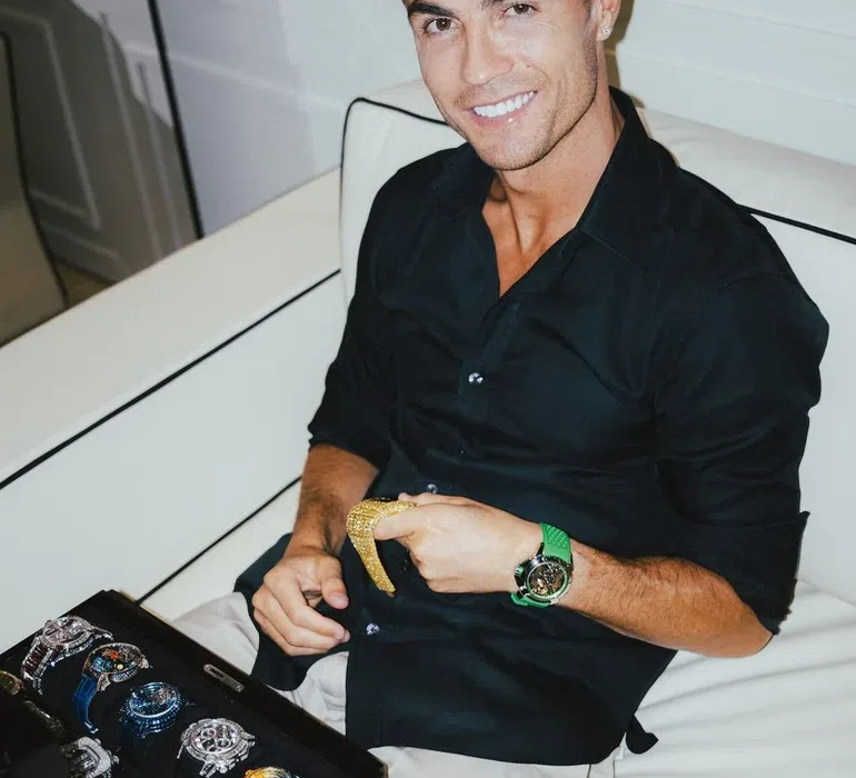 Cristiano Ronaldo wearing his luxury Jacob & Co. Caviar Tourbillon Blue Sapphire watch
