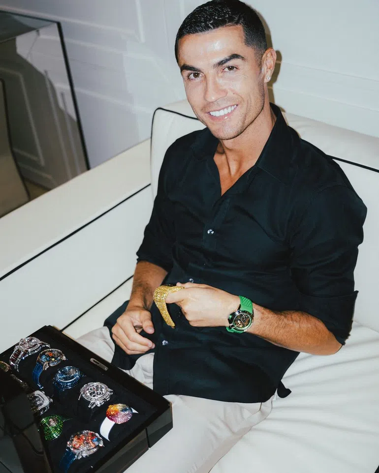 Cristiano Ronaldo wearing his luxury Jacob & Co. Caviar Tourbillon Blue Sapphire watch